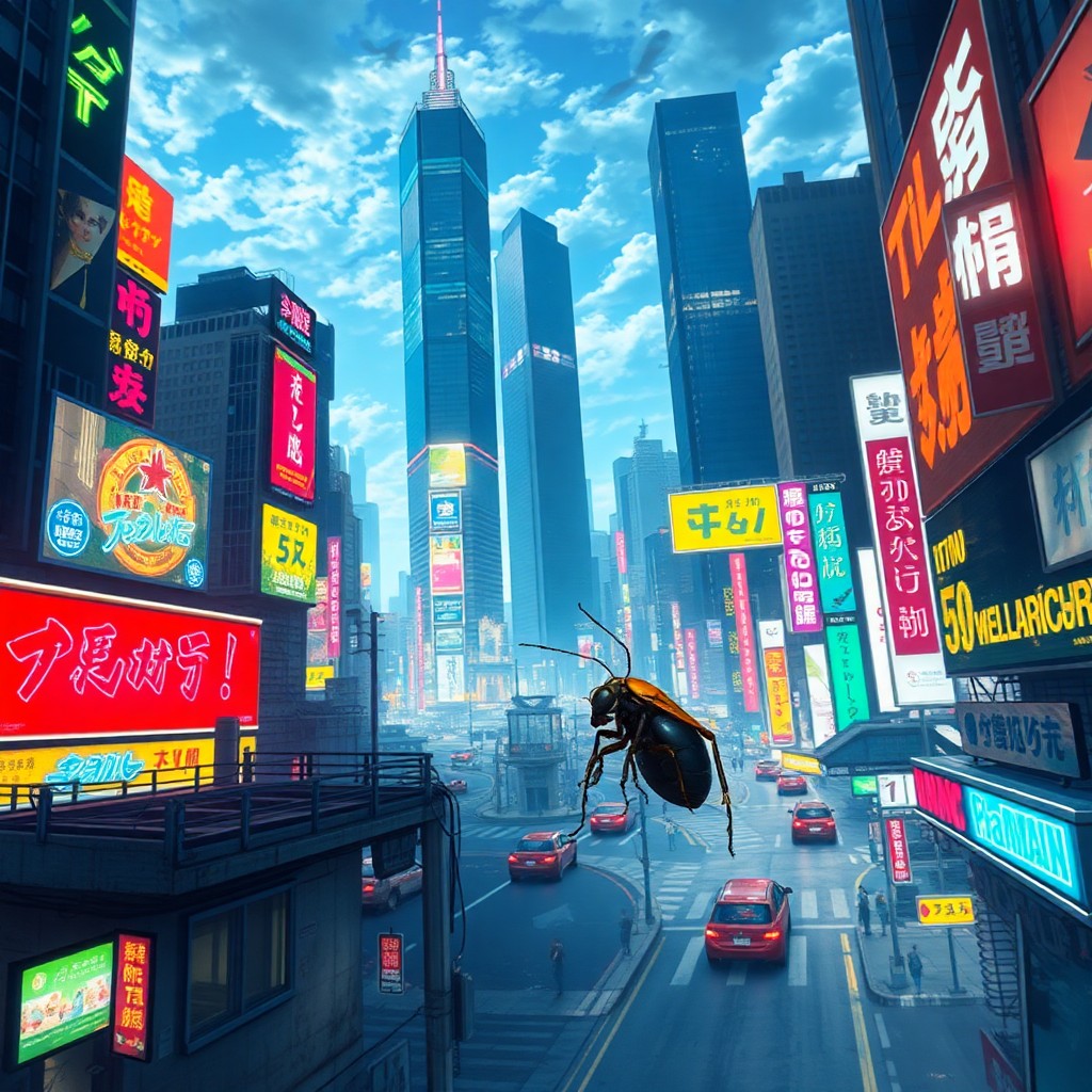 AI generated art for prompt: Picture a dynamic cityscape with towering skyscrapers and neon-lit streets, reminiscent of Japanese 