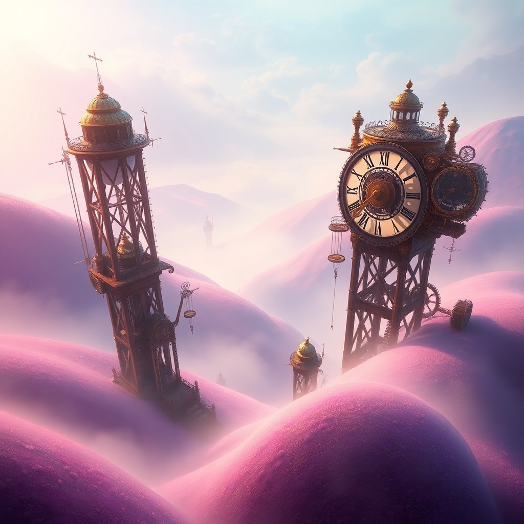 AI generated art for prompt: An enchanting digital landscape emerges, blending Steampunk elements with impressionistic flair to c