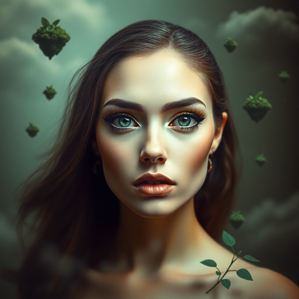 AI generated art for prompt: Visualize an alluring portrait in surrealistic style, reminiscent of Salvador Dali's iconic works, f