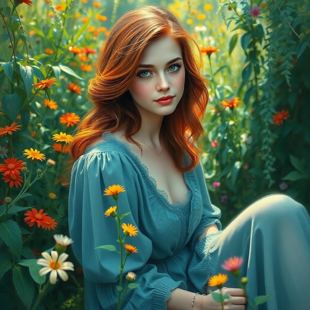 AI generated art for prompt: Imagine an enchanting portrait in the impressionist style, showcasing a young woman with cascading a