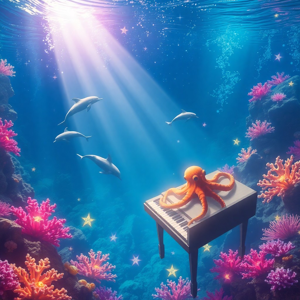 AI generated art for prompt: Envision an enchanting digital art seascape, capturing the magic of an underwater realm where glowin