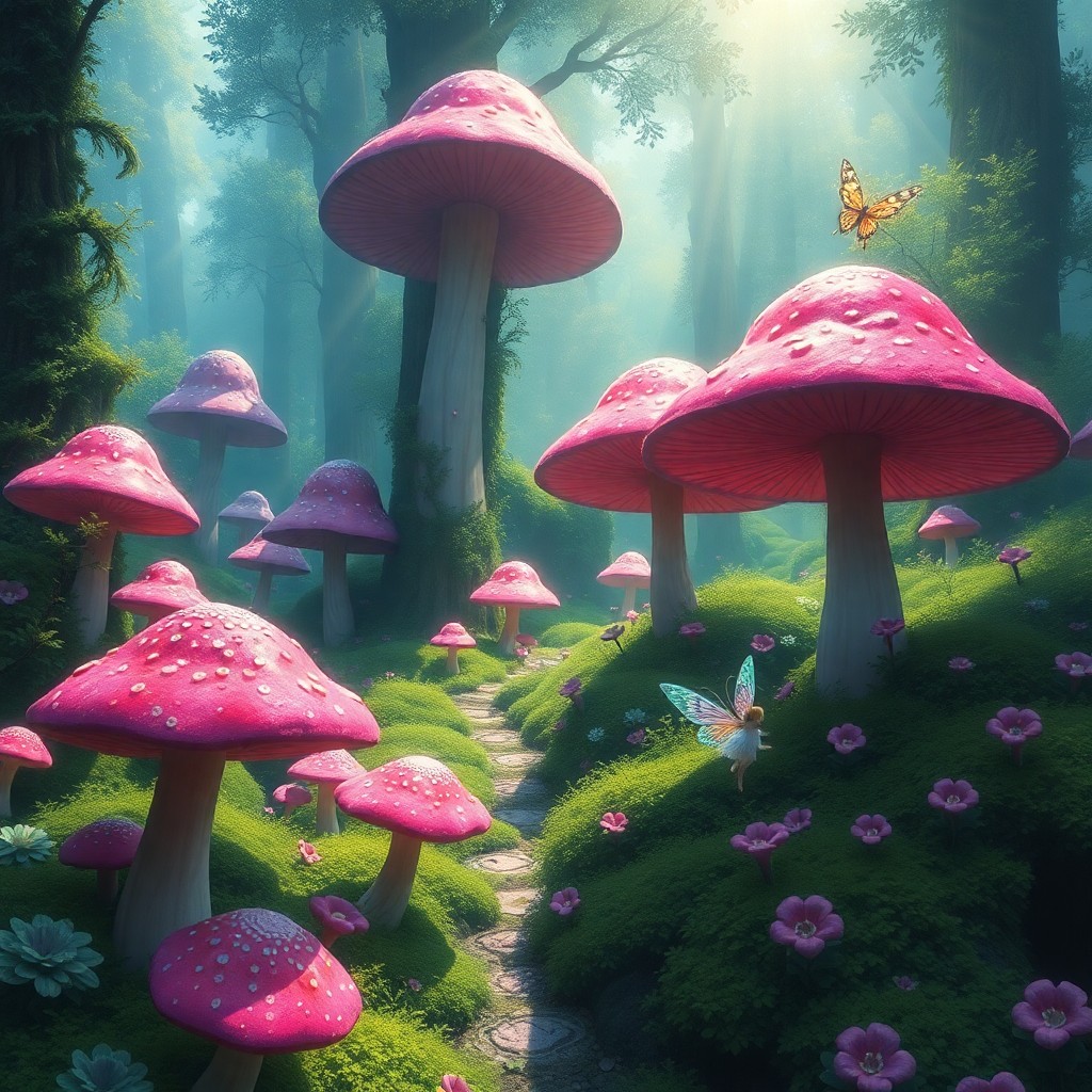 AI generated art for prompt: Craft an enchanting landscape that merges Monet's impressionistic brushstrokes with the mystical amb