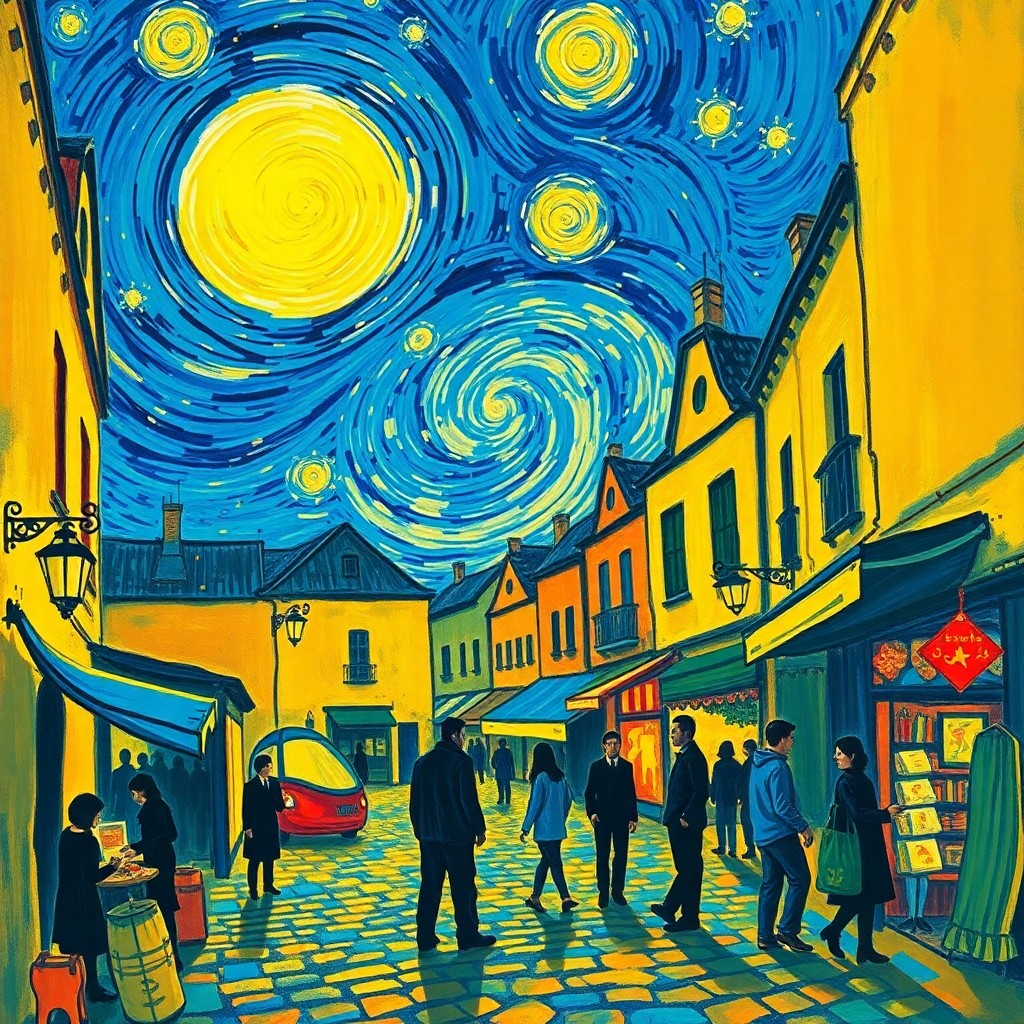 AI generated art for prompt: Craft an image reminiscent of Van Gogh's swirling night sky, viewed from the perspective of a noctur