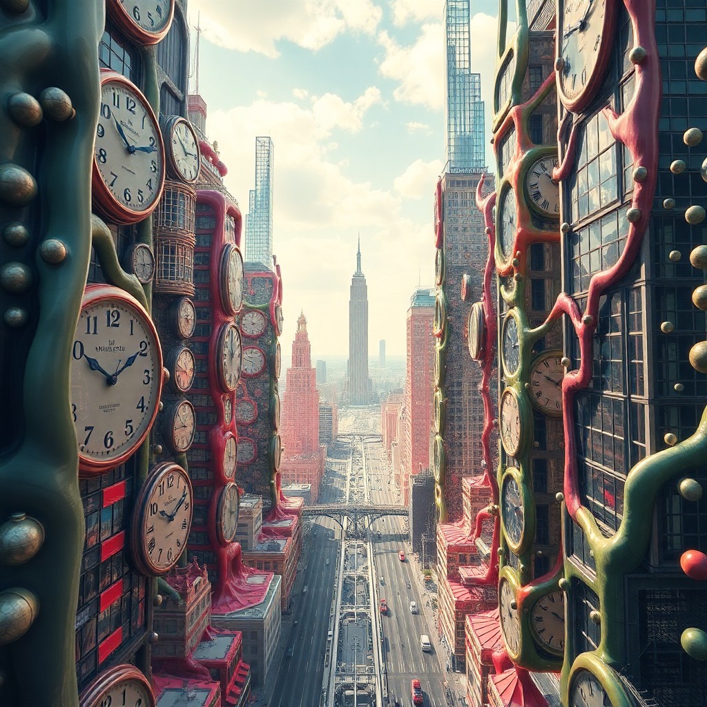 AI generated art for prompt: Craft an image that embodies surrealism, portraying a futuristic metropolis with towering skyscraper