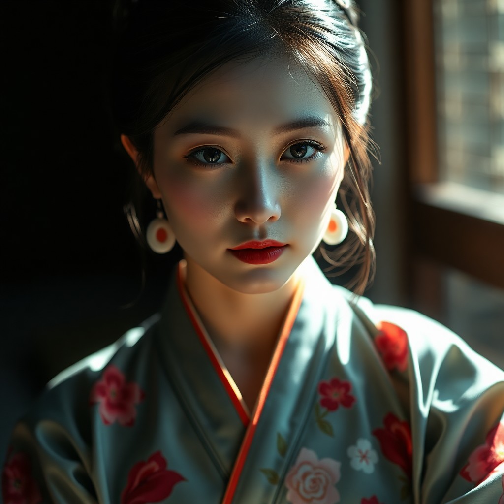 AI generated art for prompt: Visualize an enchanting portrait, reminiscent of chiaroscuro technique, portraying a Korean woman ba