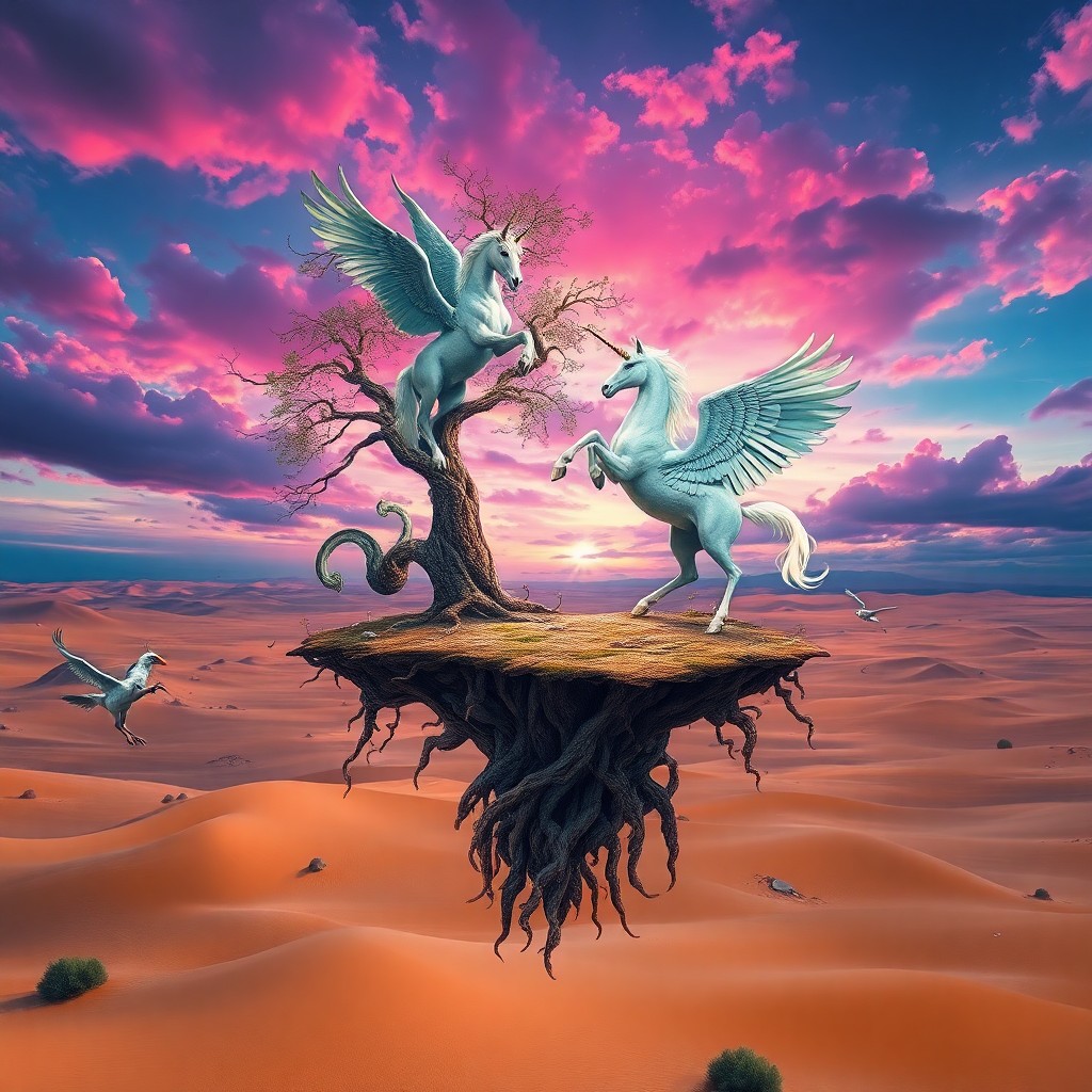 AI generated art for prompt: Imagine a captivating digital art landscape that merges surrealism with fantasy, reminiscent of Dalí