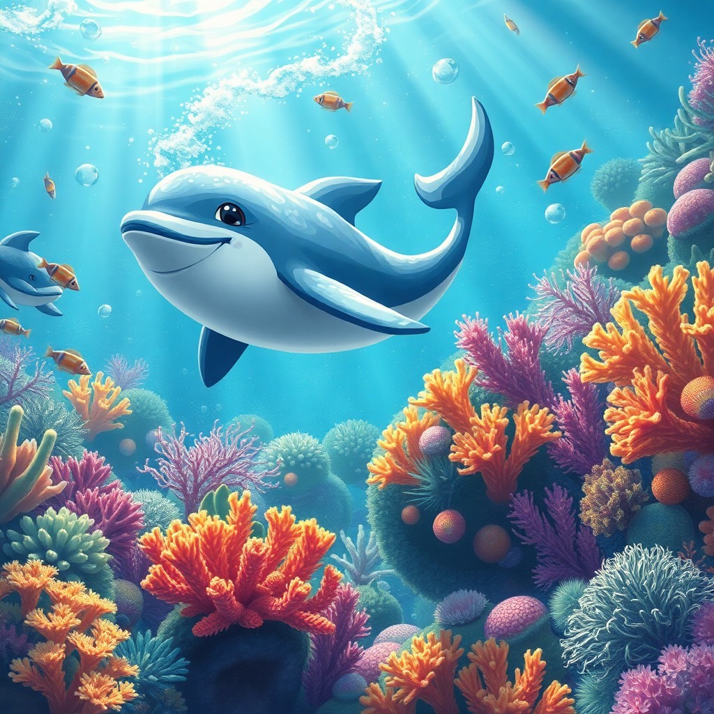 AI generated art for prompt: Envision an enchanting underwater realm where whimsical illustrations meet photorealistic marine lif