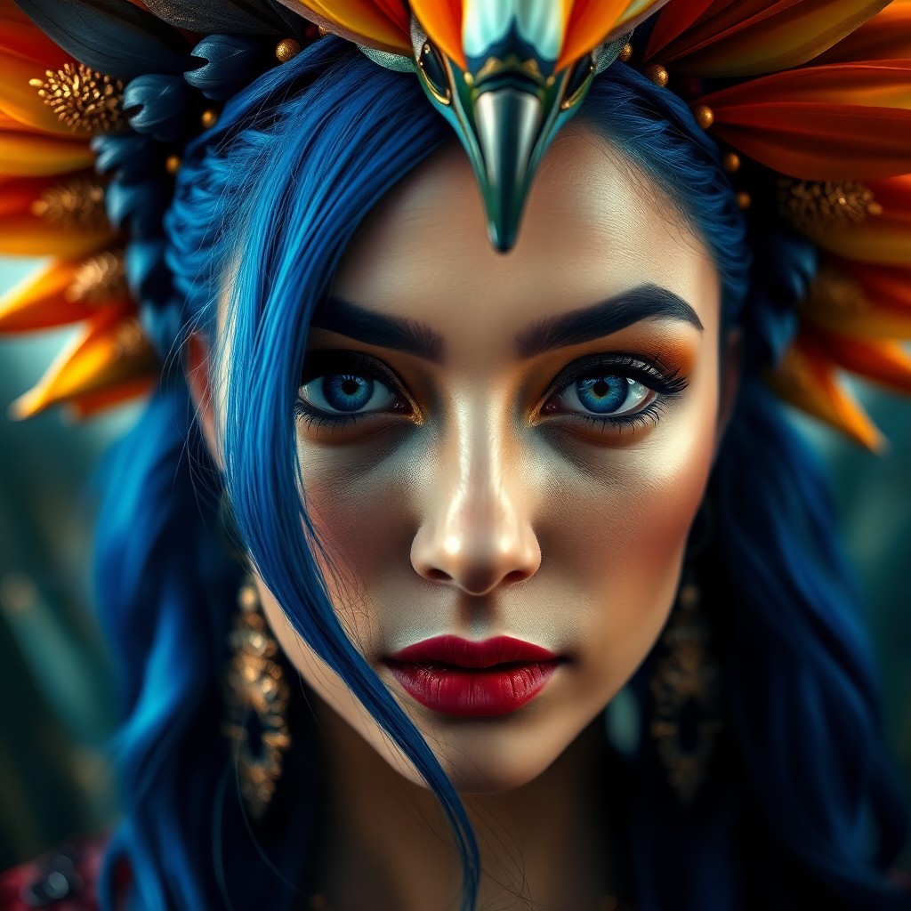 AI generated art for prompt: Imagine an enchanting portrait in the style of Kahlo-inspired surrealism, portraying a woman with st