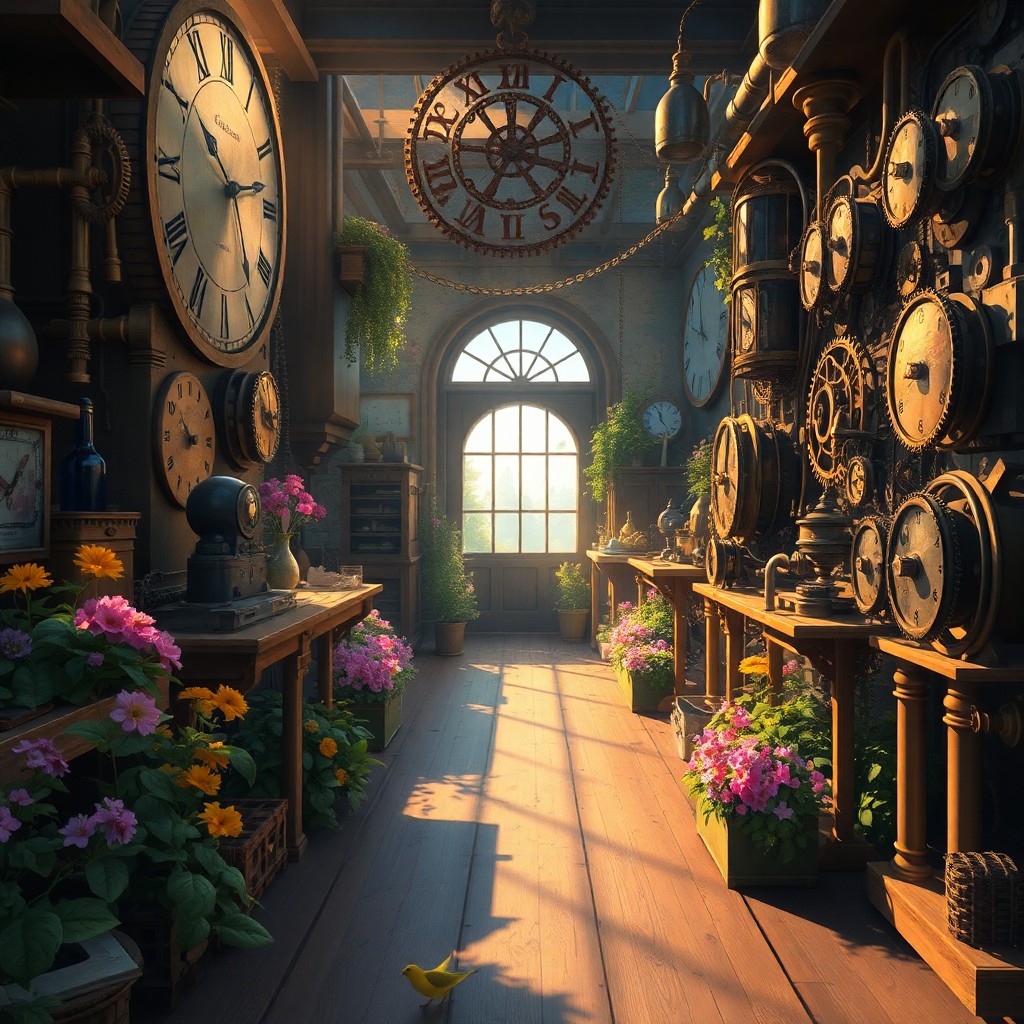 AI generated art for prompt: A harmonious blend of steampunk and impressionist aesthetics brings to life an enchanting scene with