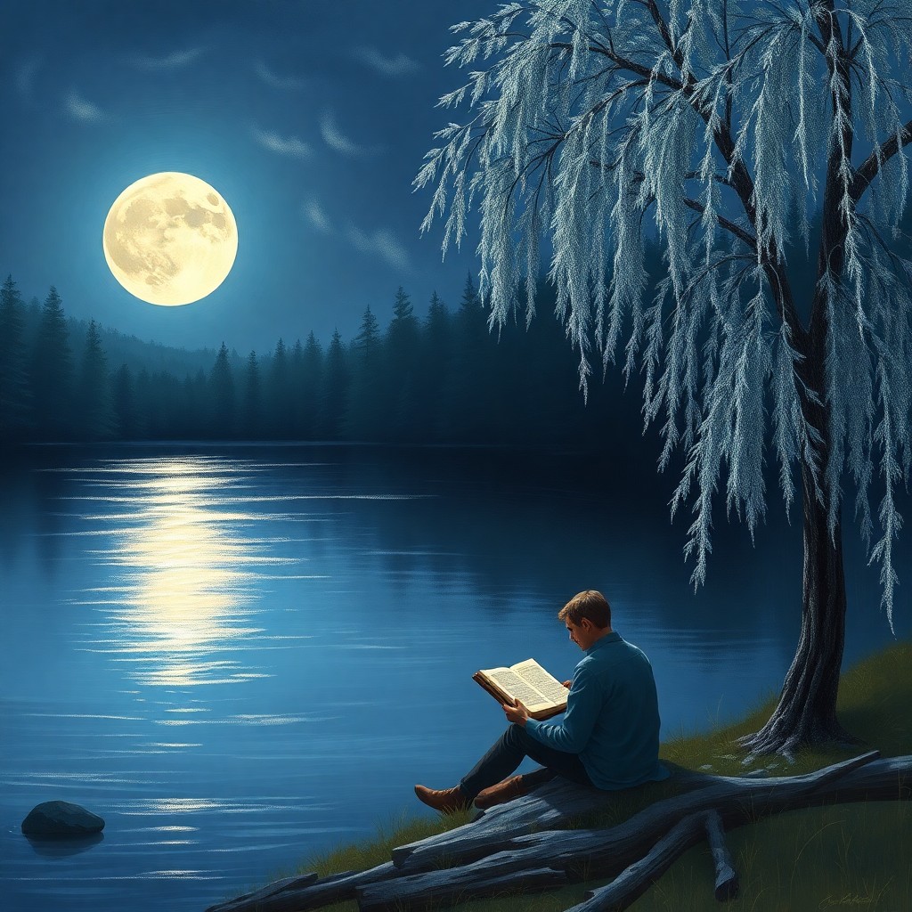 AI generated art for prompt: Craft an image depicting a peaceful moonlit landscape in the impressionist style, with ethereal brus