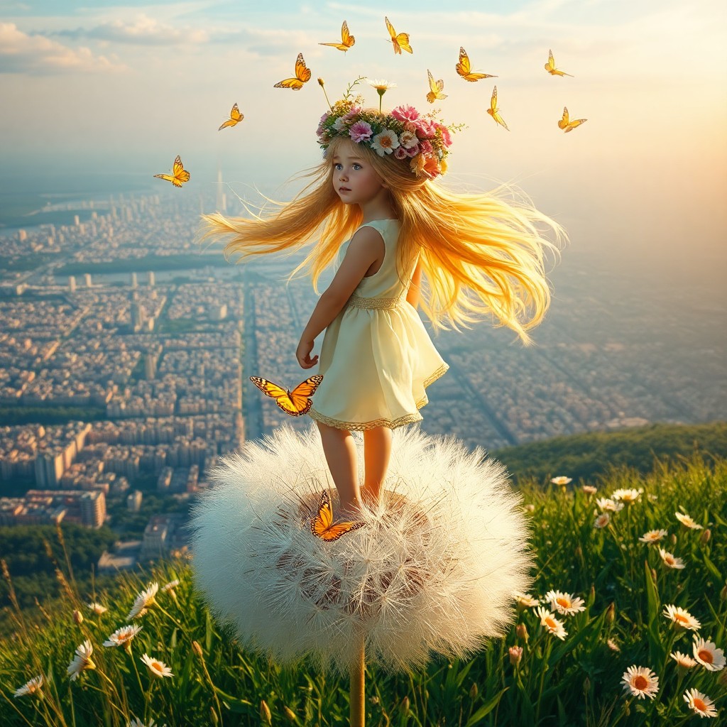 AI generated art for prompt: Craft an enchanting digital artwork inspired by whimsical fairy tales, featuring a young girl with g