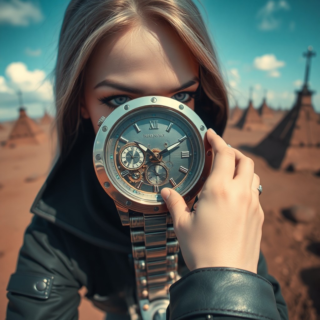 AI generated art for prompt: Create an image in a surreal style reminiscent of melting timepieces, depicting a futuristic time-tr