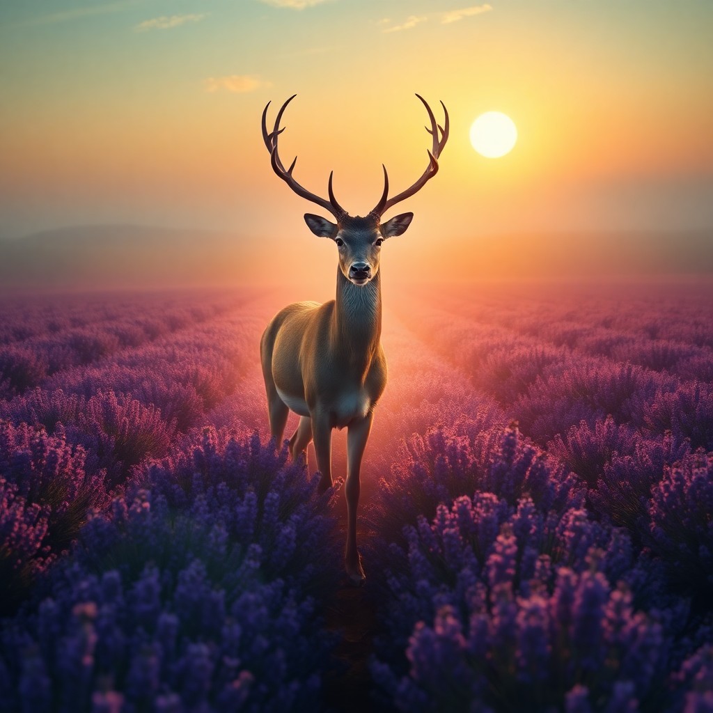 AI generated art for prompt: A serene impressionistic portrait showcases a majestic stag with intricate antlers standing graceful