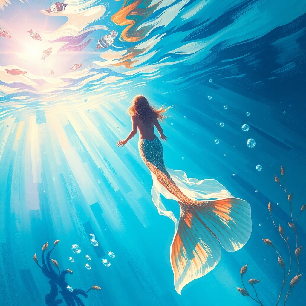 AI generated art for prompt: Create an image illustrating a mesmerizing underwater world with impressionistic flair, as vibrant h