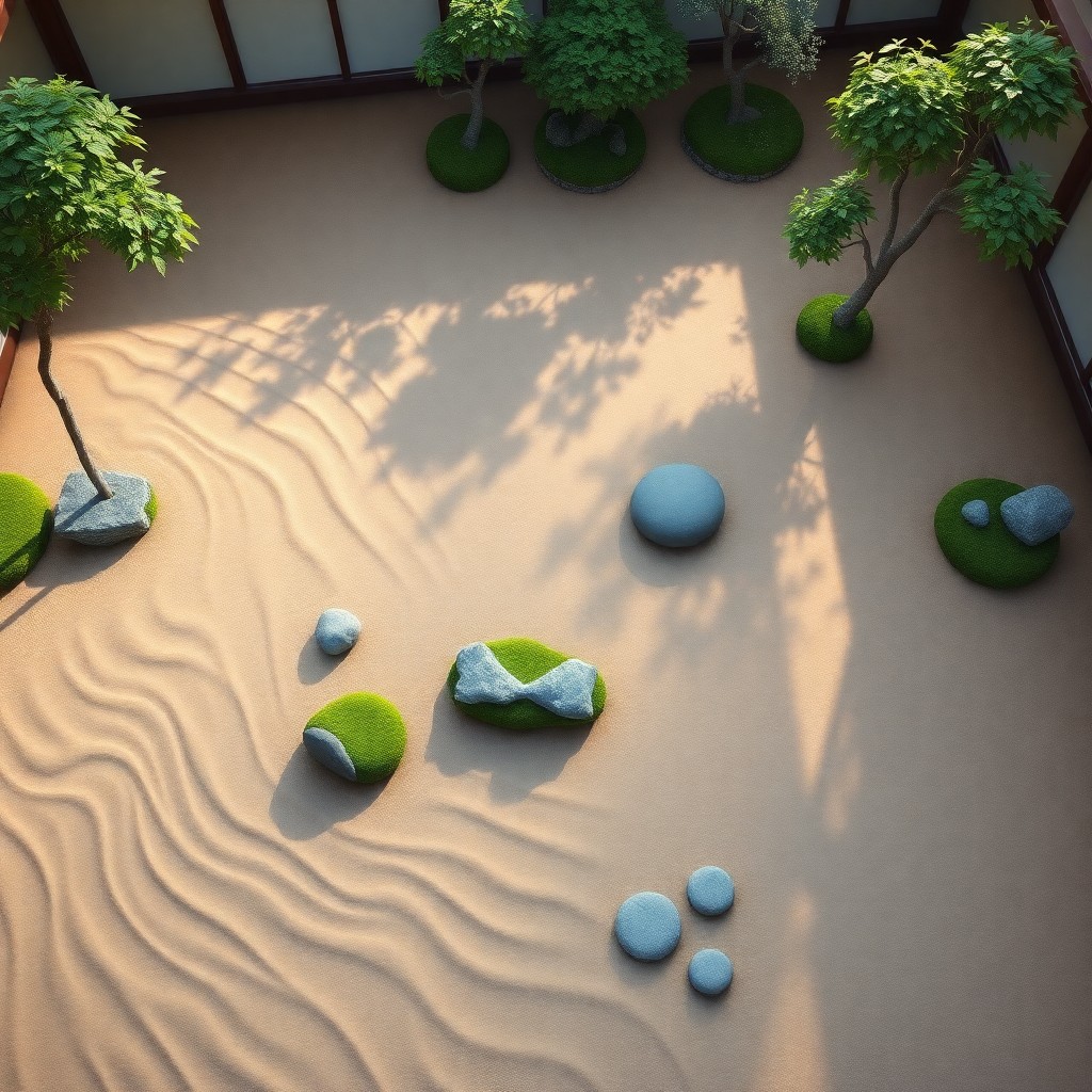 AI generated art for prompt: A breathtaking oil painting captures the serene beauty of a traditional Japanese Zen garden from an 