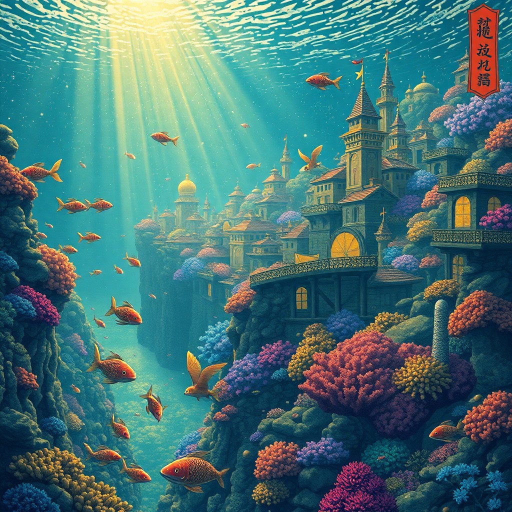 AI generated art for prompt: A captivating digital artwork depicting an enchanted underwater city in the style of Japanese ukiyo-