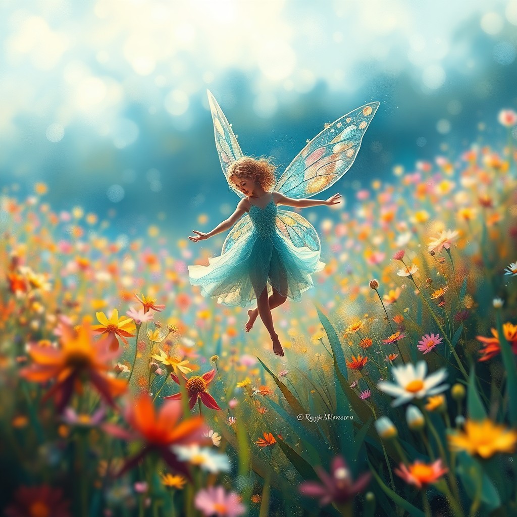 AI generated art for prompt: A captivating scene in the style reminiscent of classic impressionism captures an enchanting fairy w