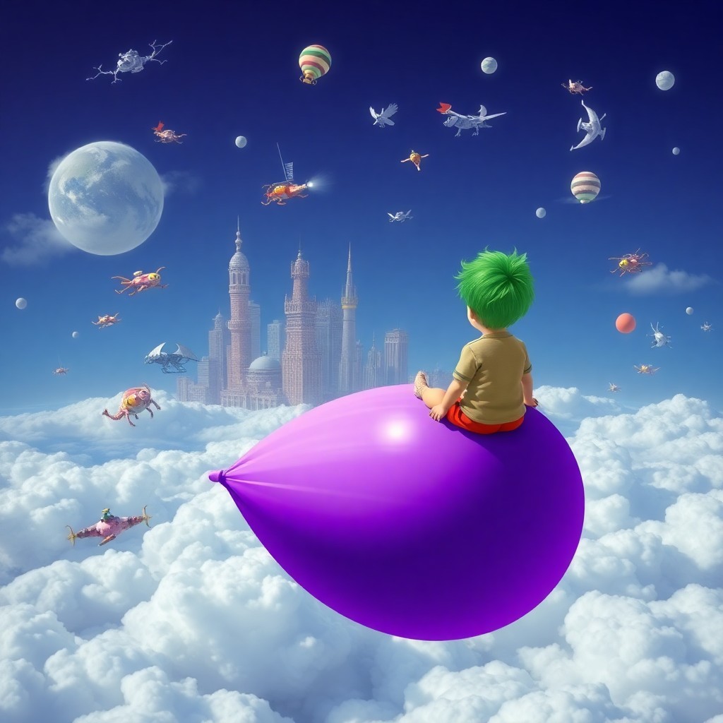 AI generated art for prompt: An imaginative digital artwork depicting a whimsical floating world above the clouds, featuring a cu