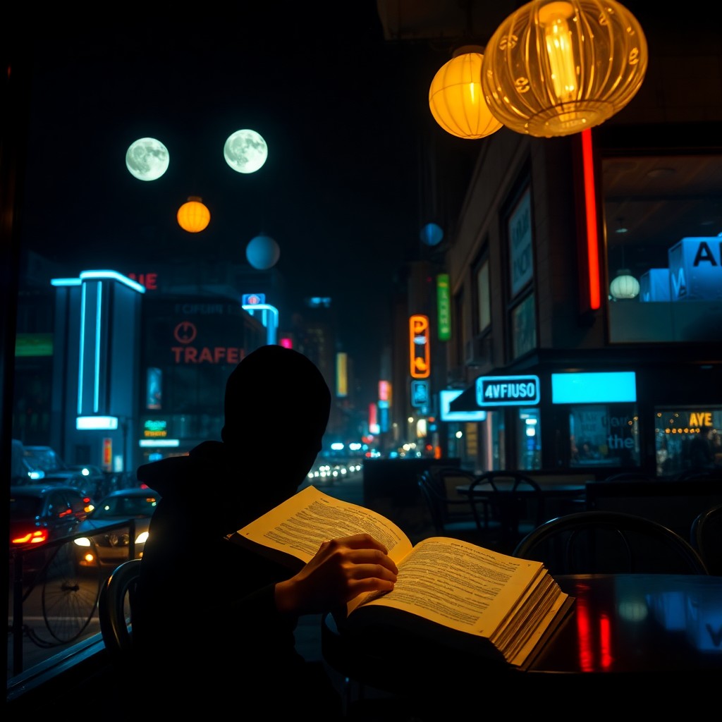 AI generated art for prompt: A mesmerizing scene reminiscent of Edward Hopper's renowned works captures a solitary figure engross