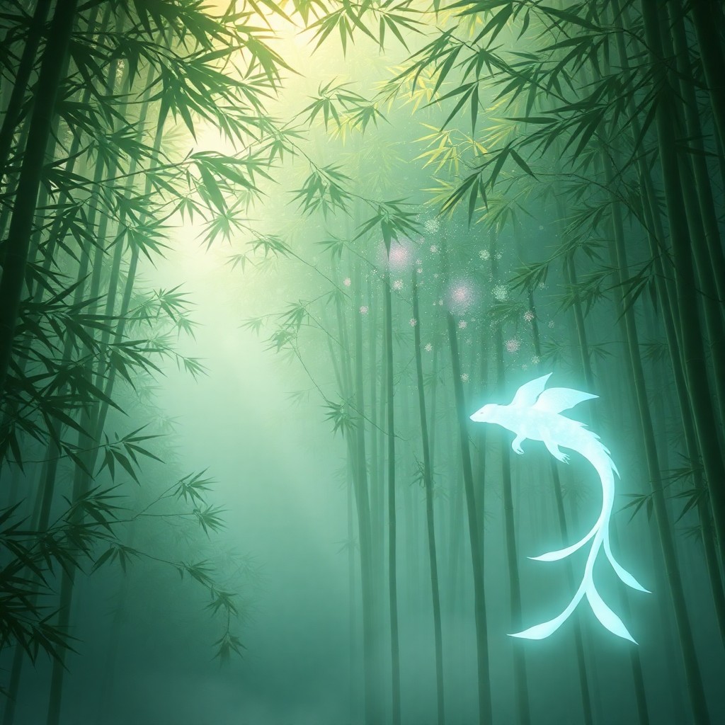 AI generated art for prompt: Craft an enchanting digital art composition that captures the serene ambiance of a misty Japanese ba