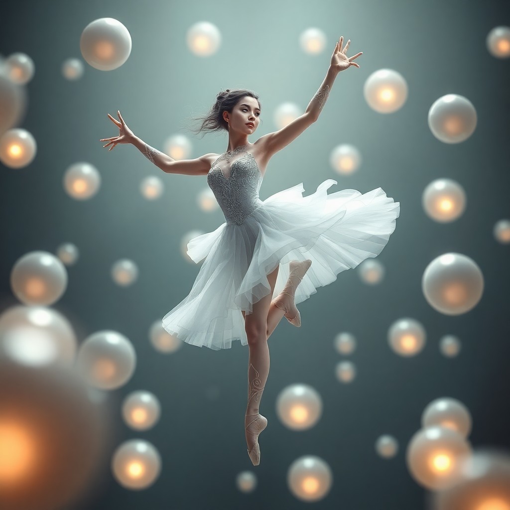 AI generated art for prompt: A captivating digital art portrait showcases an ethereal female dancer levitating gracefully amidst 