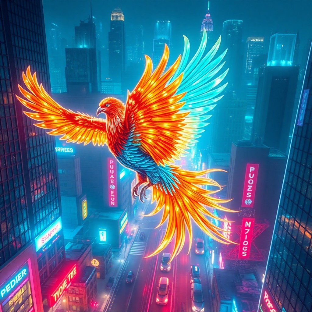 AI generated art for prompt: Envision a digital art masterpiece portraying an awe-inspiring phoenix with resplendent, iridescent 