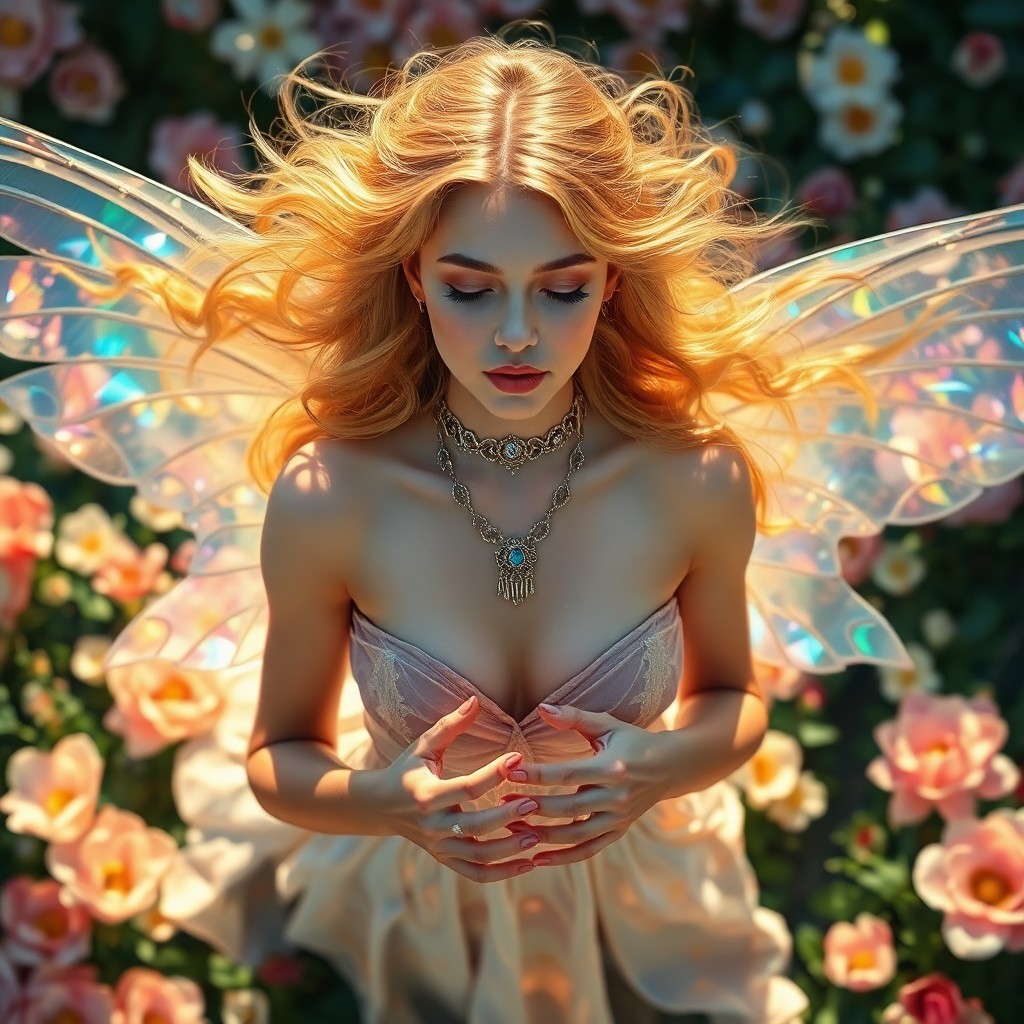 AI generated art for prompt: Imagine an enchanting Pre-Raphaelite-inspired image featuring a captivating female figure with flowi