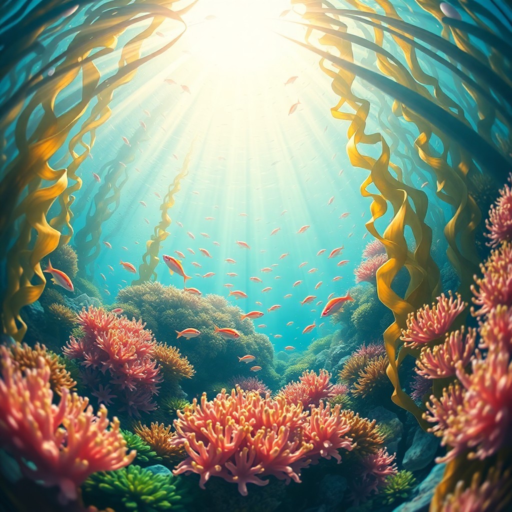 AI generated art for prompt: An enchanting underwater scene captures the viewer's imagination from an alluring bubble-eye perspec