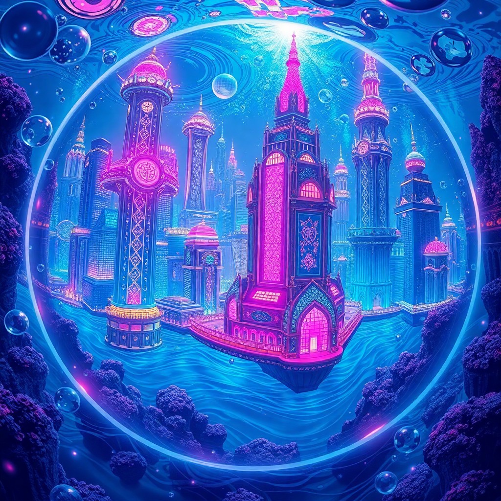 AI generated art for prompt: Visualize an enchanting underwater metropolis in the captivating anime style, observed from a soarin