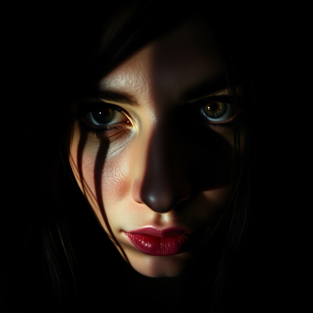 AI generated art for prompt: Incorporate a surrealistic style with dramatic chiaroscuro lighting to create an enigmatic portrait 