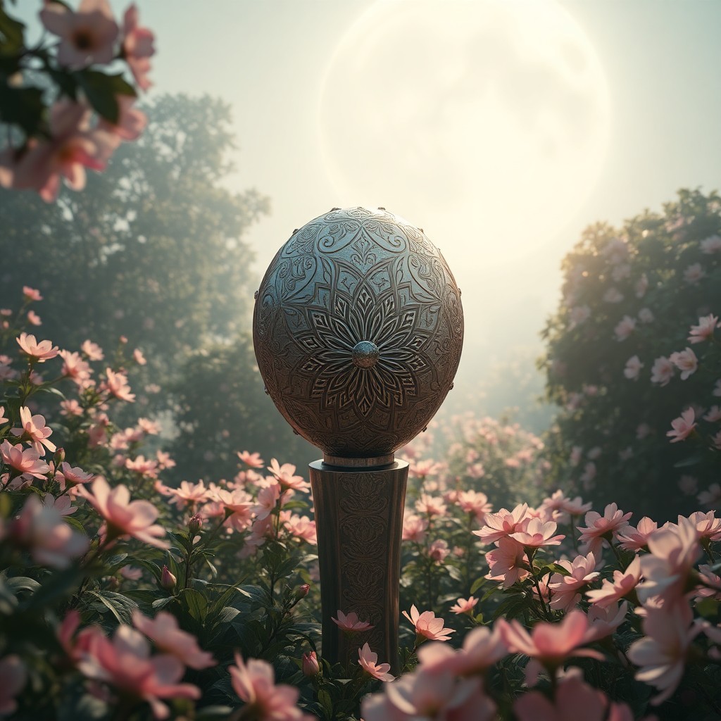 AI generated art for prompt: A surreal digital artwork portraying an idyllic garden teeming with life, bathed in the soft glow of