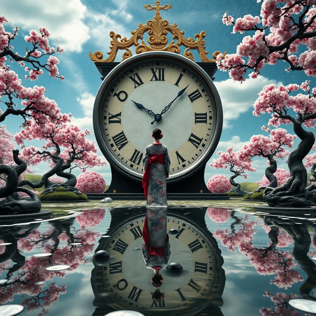 AI generated art for prompt: Visualize a surreal CGI masterpiece where the essence of Salvador Dali's melting clock concept inter