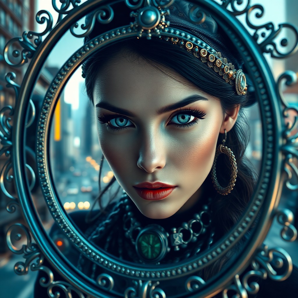 AI generated art for prompt: A hyper-realistic digital art portrait captures a captivating woman with mesmerizing emerald eyes se