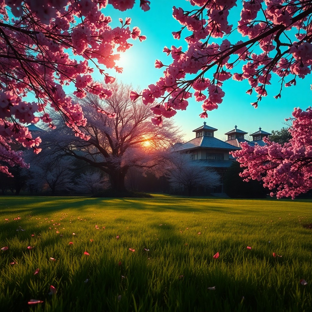 AI generated art for prompt: Imagine an idyllic Zen garden bathed in the gentle amber glow of sunset, as sunlight filters through