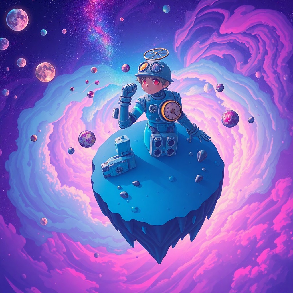 AI generated art for prompt: Envision an enchanting digital artwork that blends surrealism with vibrant anime aesthetics. A whims