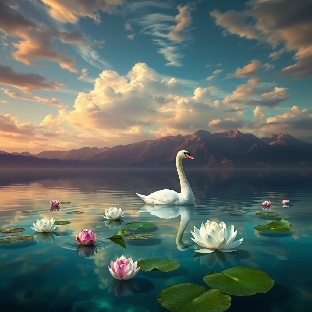 AI generated art for prompt: Craft an image embodying Dali-esque surrealism, depicting an underwater view of a serene lake with l