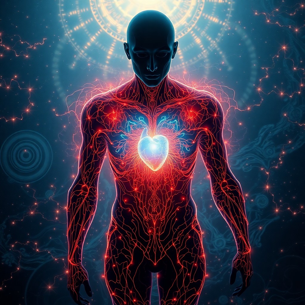 AI generated art for prompt: Imagine a captivating digital artwork depicting an enigmatic figure with an open chest revealing a l
