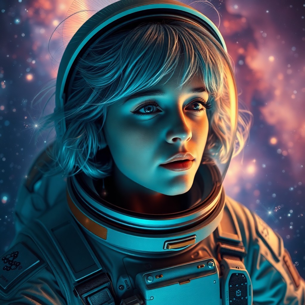 AI generated art for prompt: Imagine a photorealistic portrait of an astronaut in a futuristic setting with silver, gravity-defyi