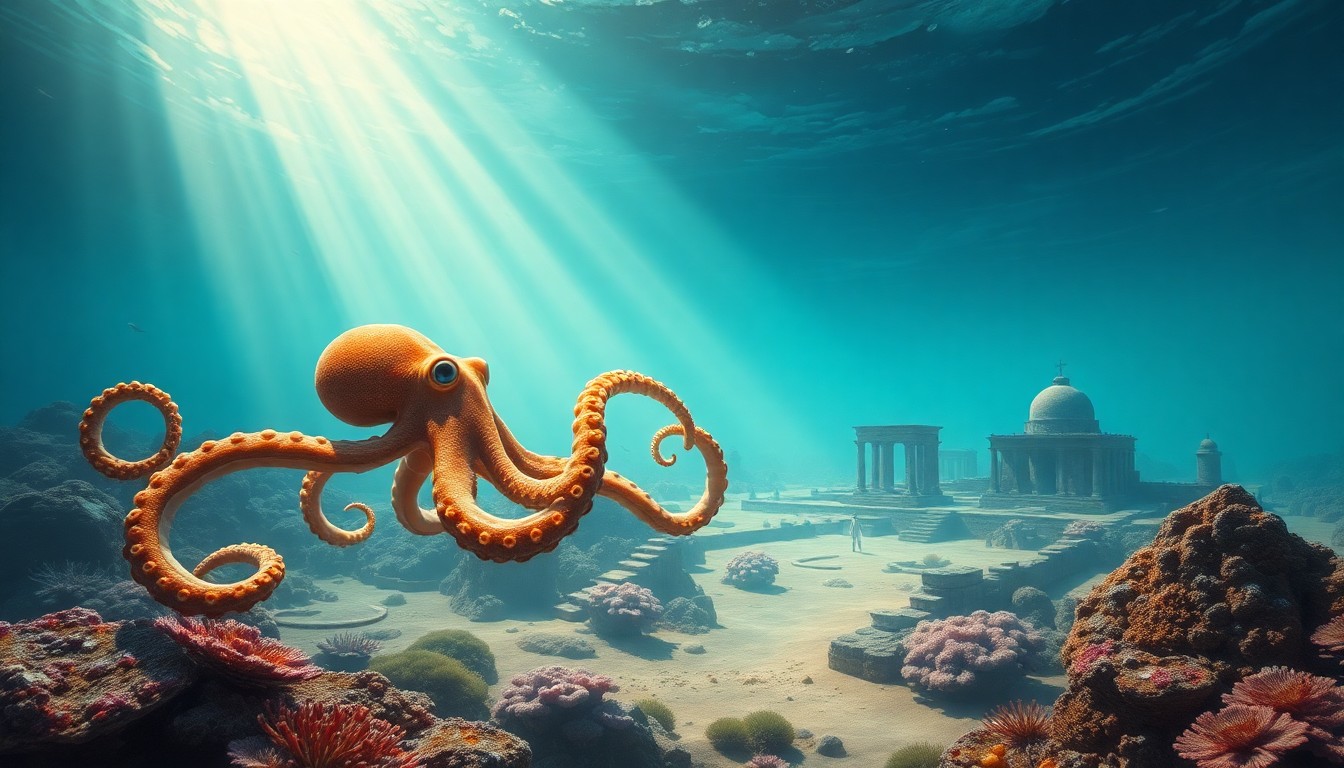 AI generated art for prompt: Visualize an underwater dreamscape, reminiscent of Salvador Dali's surreal landscapes, where an octo