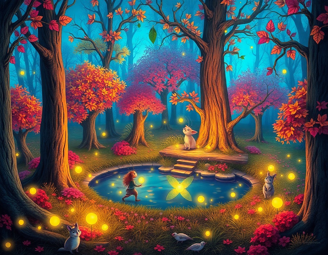 AI generated art for prompt: Create an enchanting fairy tale landscape from a 'bug's-eye view', capturing the whimsical blend of 