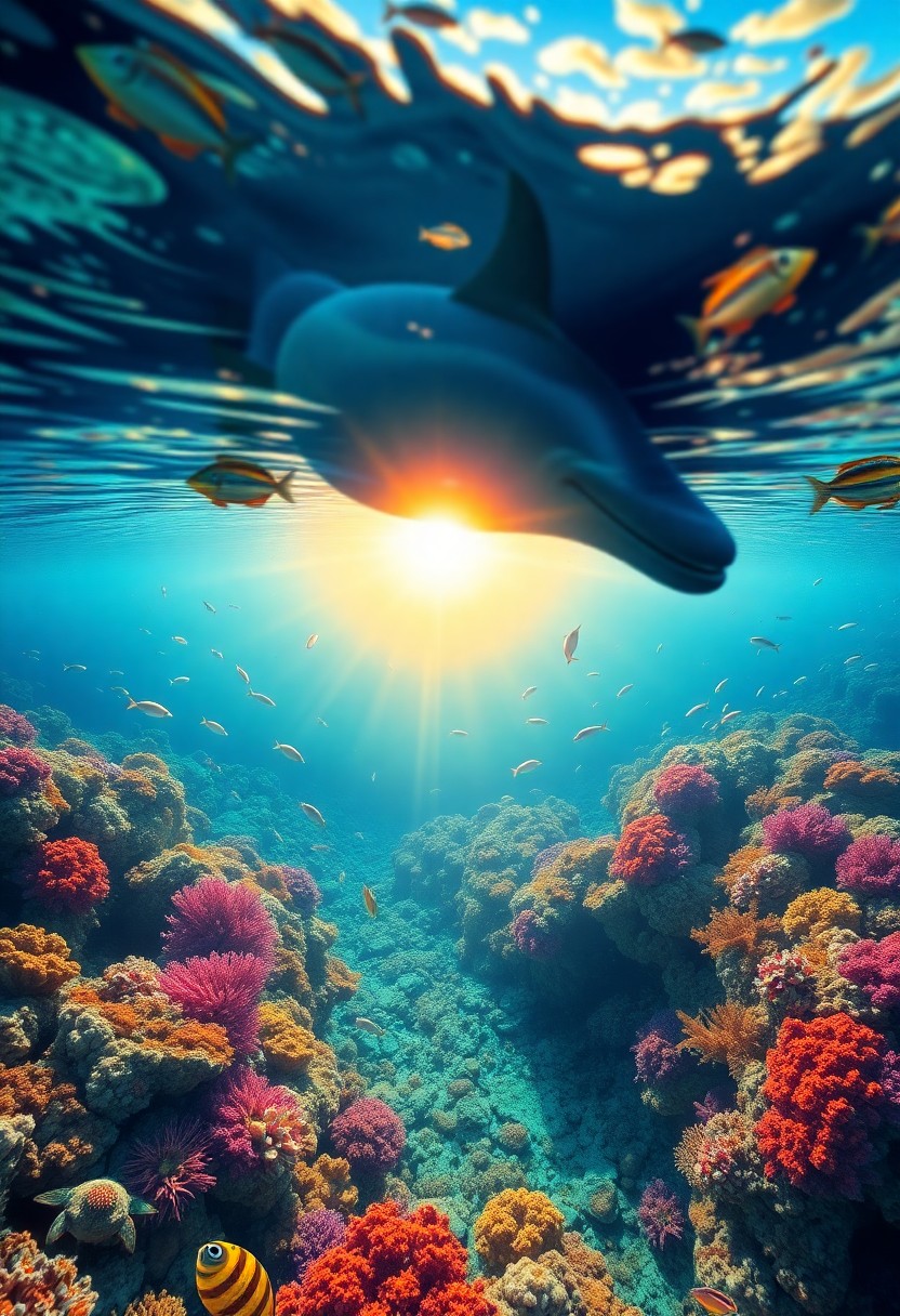 AI generated art for prompt: Craft an imaginative and surreal digital artwork portraying a tranquil underwater vista from a disti