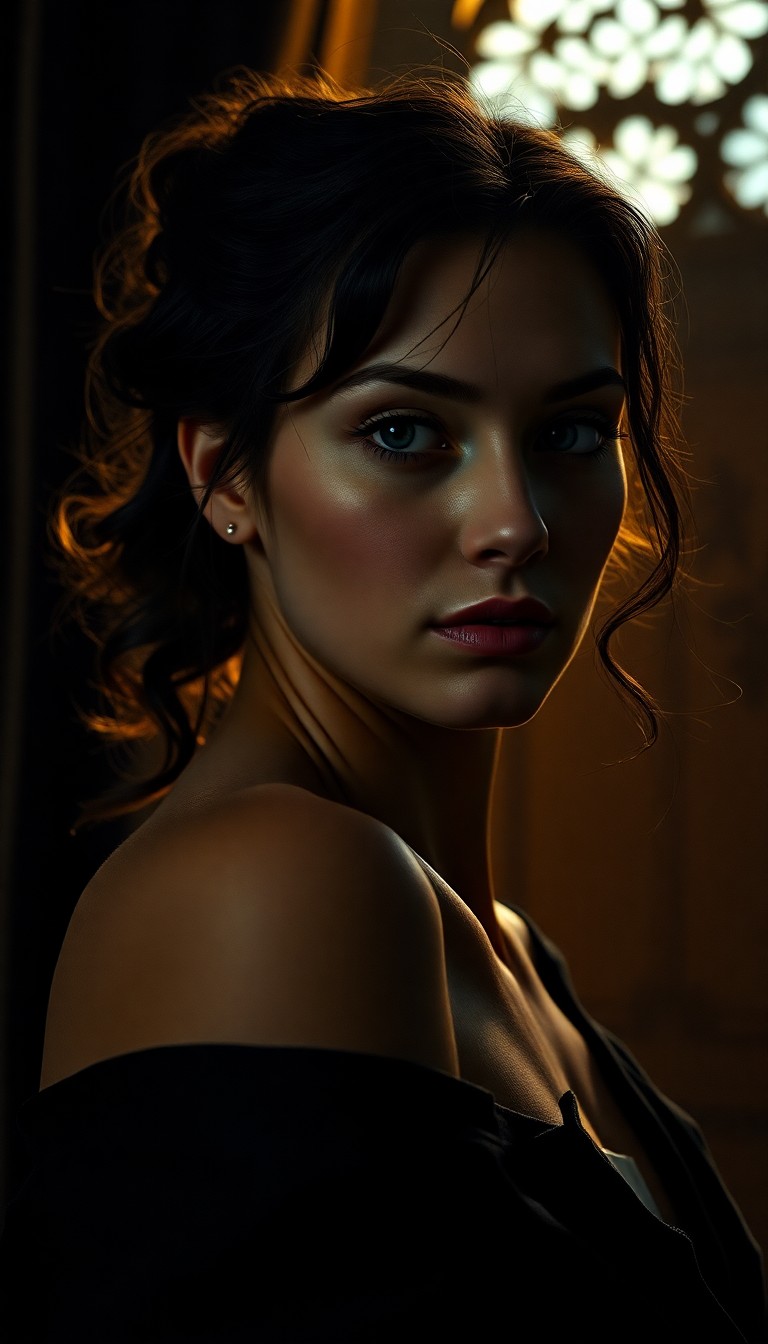 AI generated art for prompt: Create an ultrarealistic portrait in the style of Caravaggio's chiaroscuro, featuring a Nordic woman