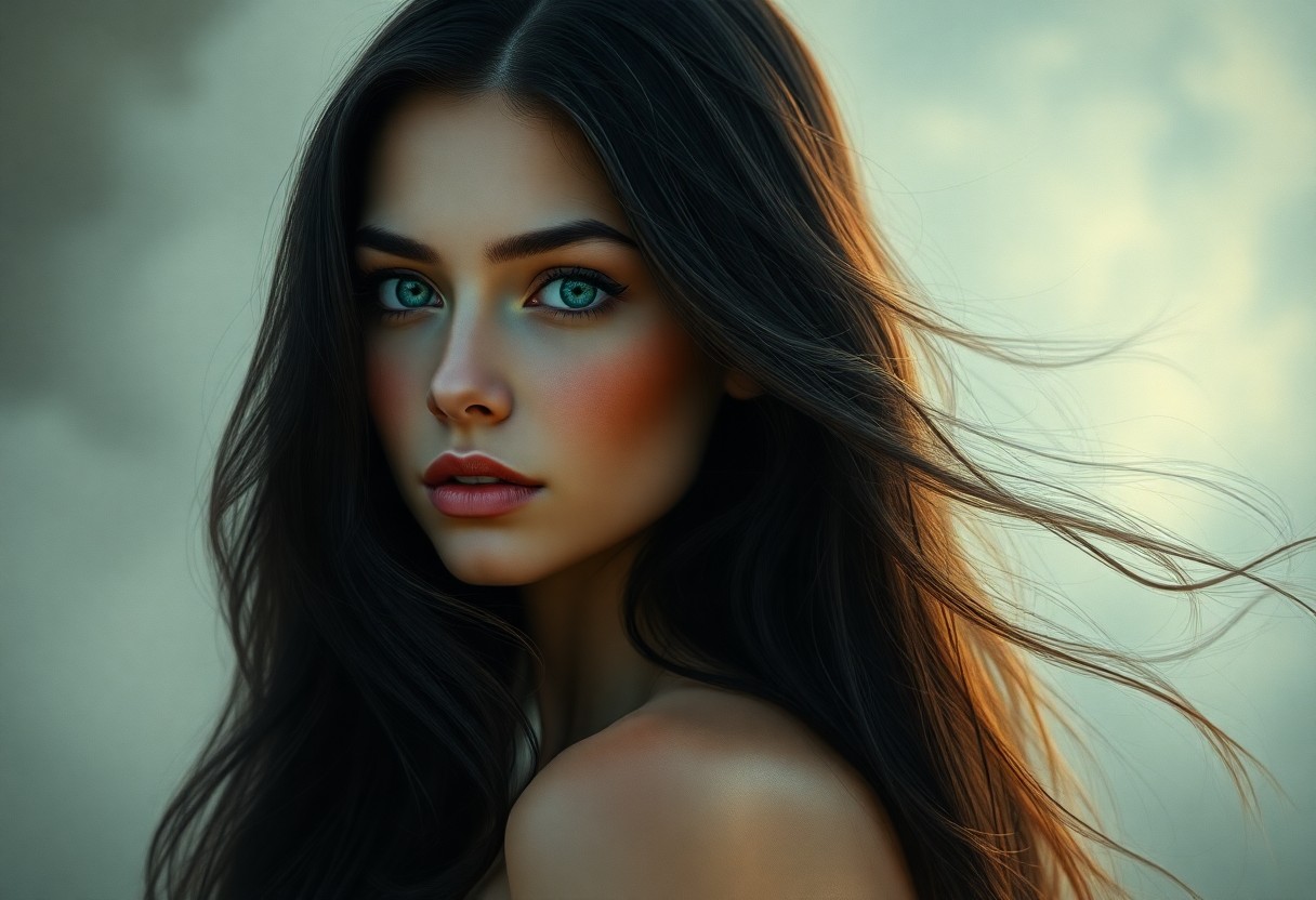 AI generated art for prompt: Envision a photorealistic portrait of an enchanting woman, reminiscent of classical oil paintings. W