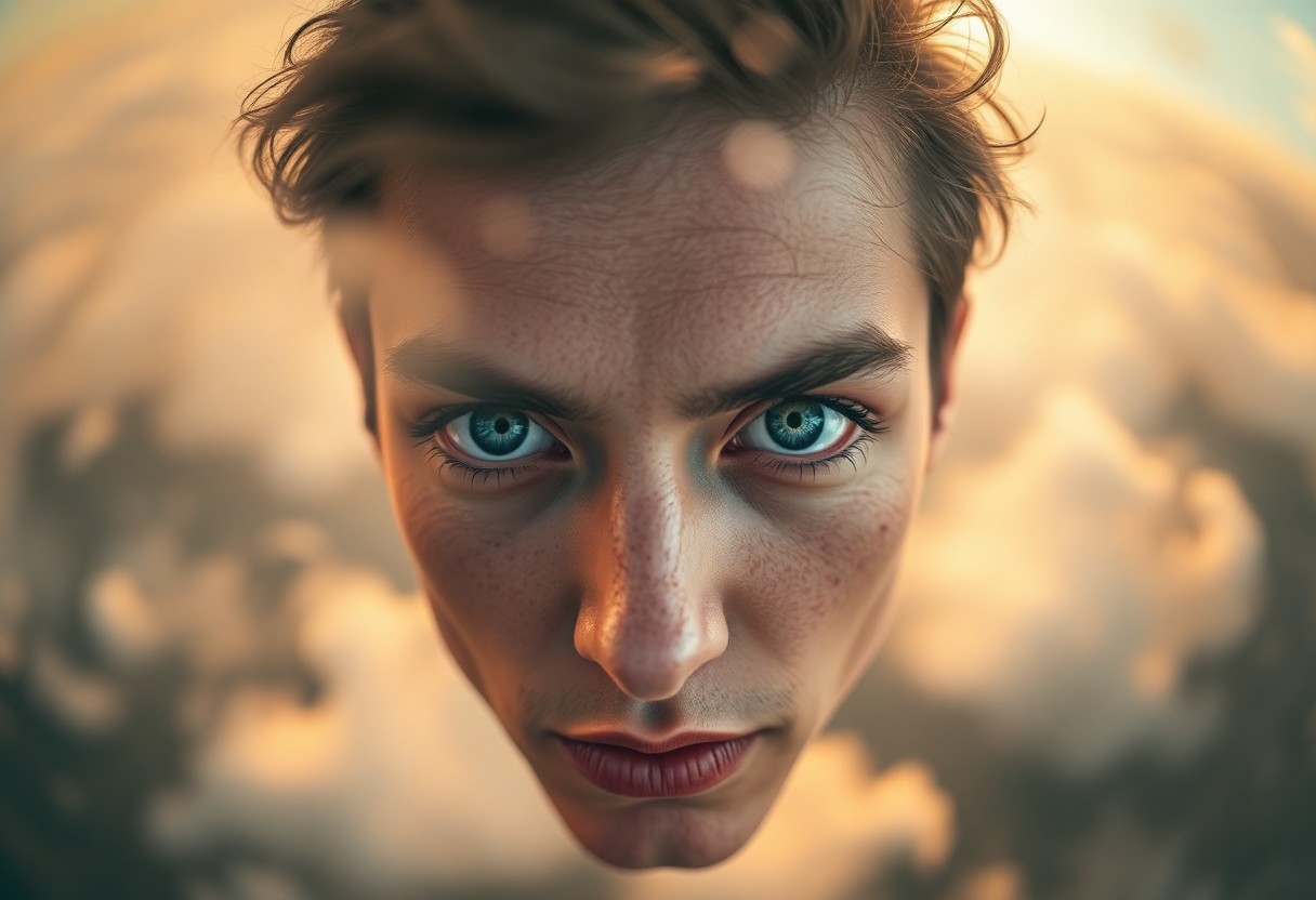 AI generated art for prompt: A captivating portrait of an enigmatic individual with hazy green eyes and sharp angular features em