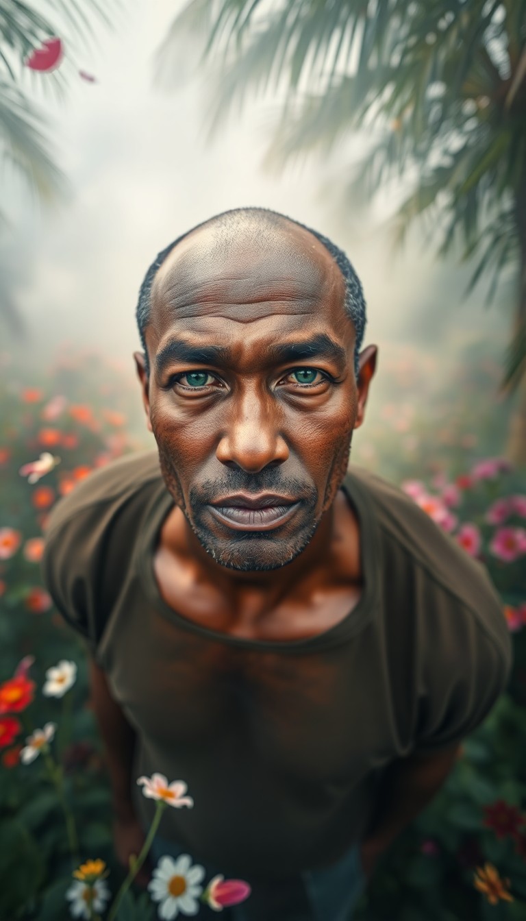 AI generated art for prompt: A captivating impressionist-style portrait of a 45-year-old Polynesian man with rich, dark skin and 