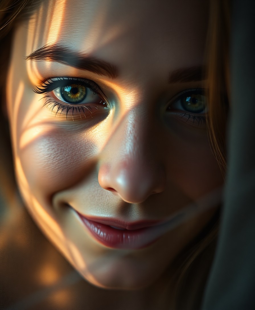 AI generated art for prompt: A highly detailed portrait photograph captures a captivating close-up of a Caucasian woman with warm