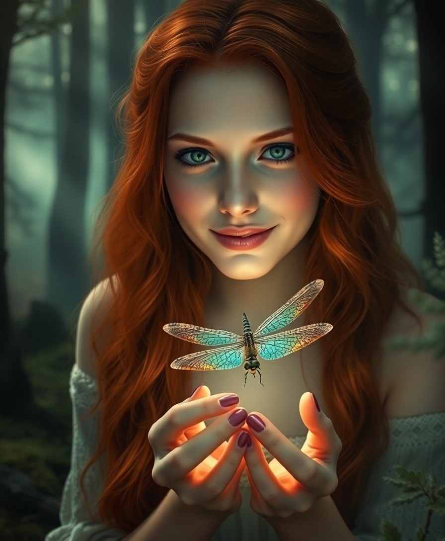 AI generated art for prompt: This captivating super-realistic portrait depicts a mesmerizing Nordic woman with fiery red hair and