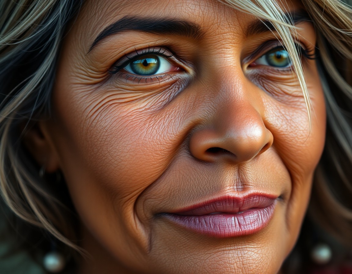 AI generated art for prompt: Create an image of a close-up portrait of a middle-aged Caribbean woman with warm, caramel-toned ski