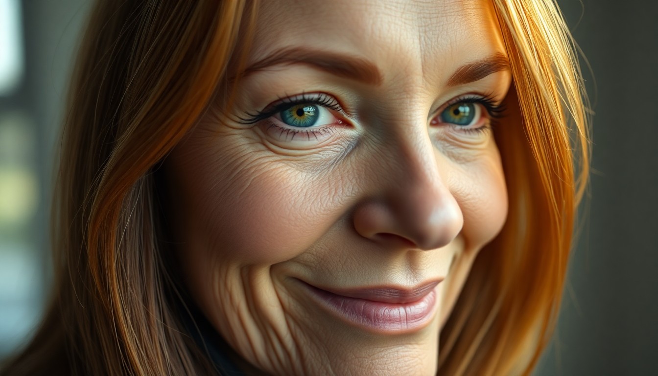 AI generated art for prompt: Capture a photorealistic portrait of a Nordic woman with chestnut hair that gently frames her face. 