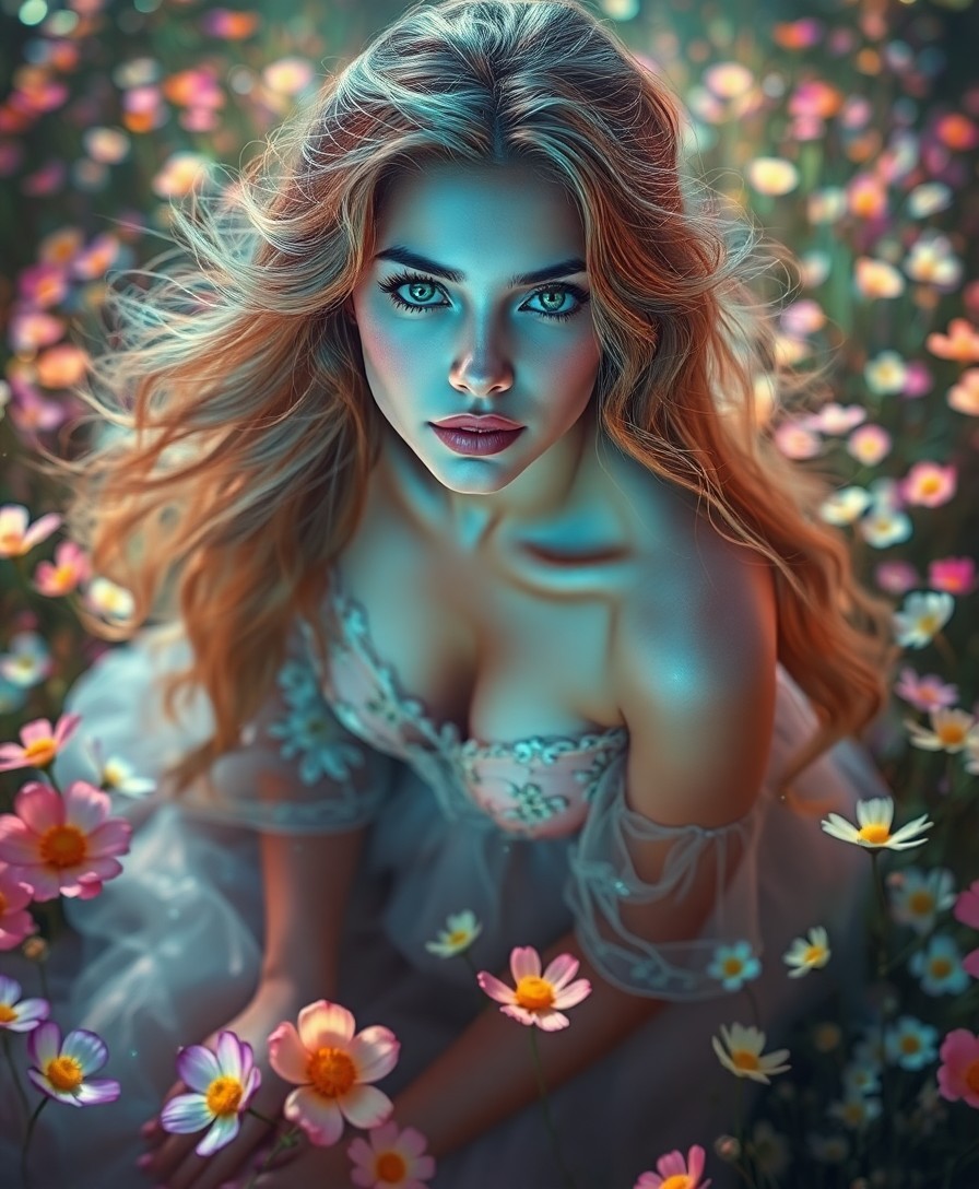 AI generated art for prompt: A mesmerizing hyperrealistic portrait of an enchanting Latin American woman with flowing golden hair